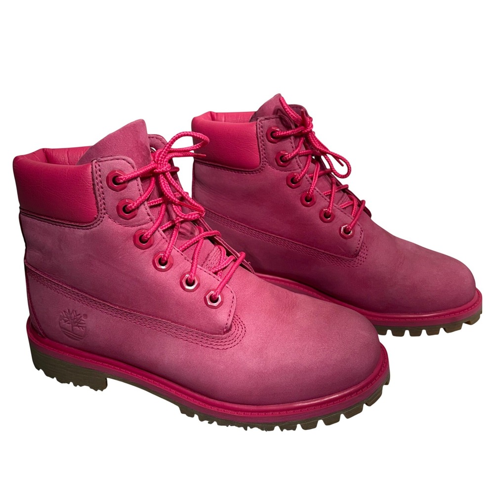 Timberland Boots Kids Size 4 Pink Nubuck Leather 6 Inch Premium Waterproof A10DE